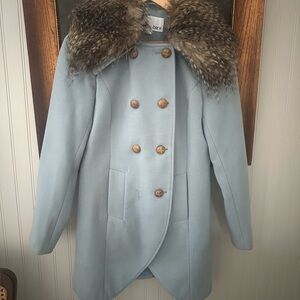 BAR III WOMENS COAT WITH FUR COLLAR